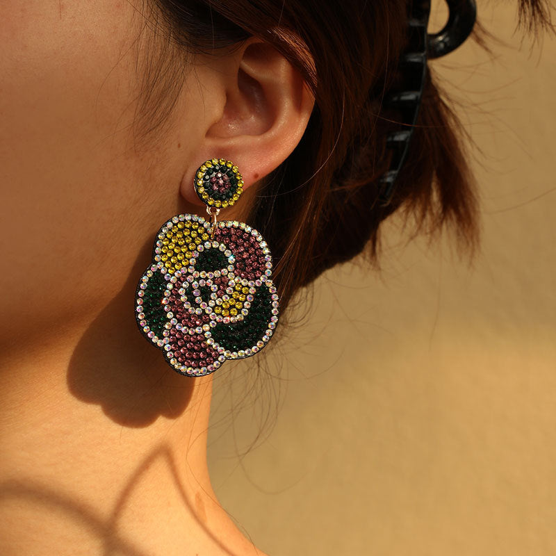 Wholesale Music Carnival Earrings Super Flash Set Rhinestone Exaggerated Hand Earrings